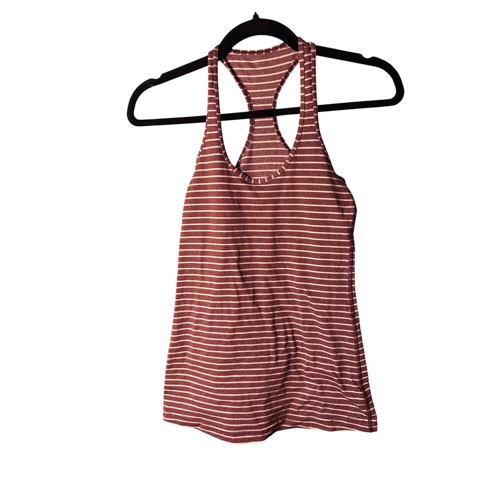 Lululemon Cool Racerback Tank Top Maroon White Striped Slim Fit Yoga Size 4